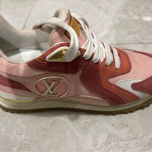 Louis Vuitton Pink & White Suede Mesh Women's Sneaker with Gold Accents